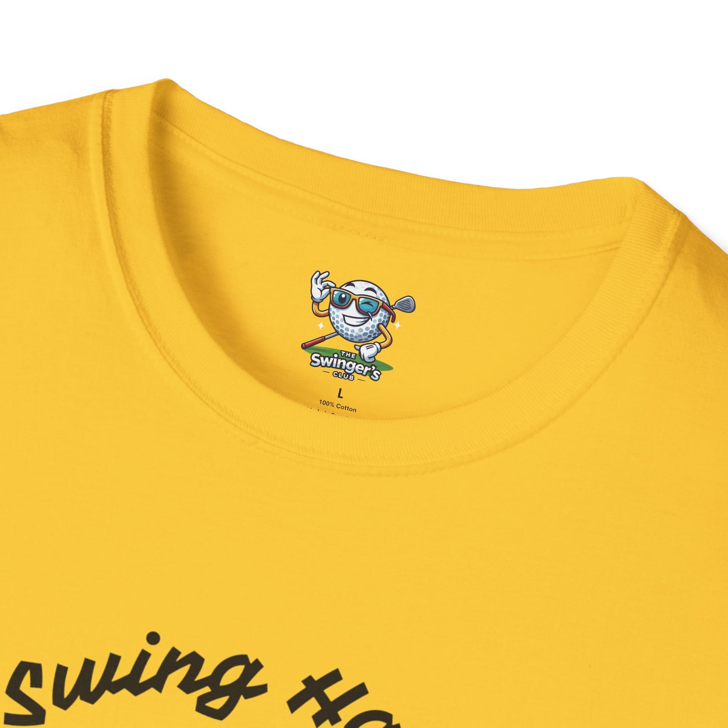 Yellow t-shirt with a logo and text on a white background