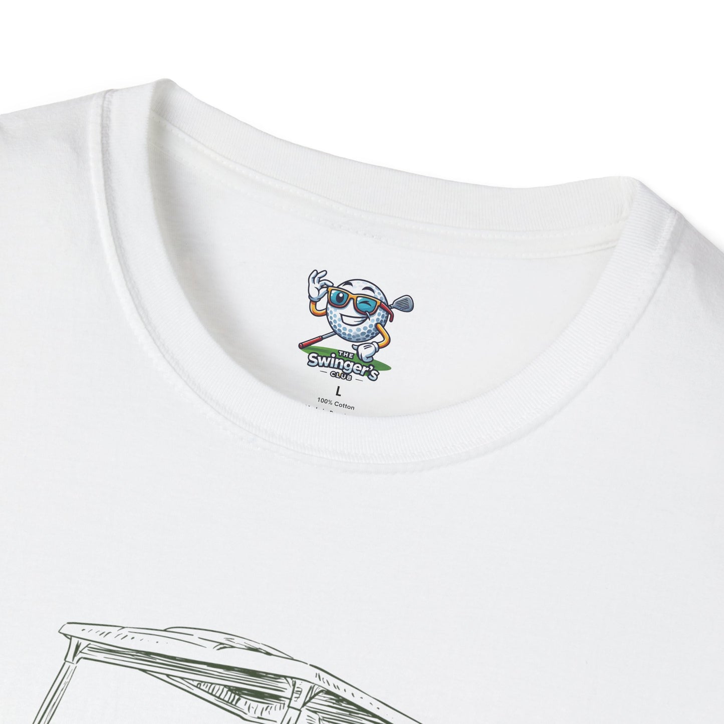 White t-shirt with a colorful graphic design on a white background