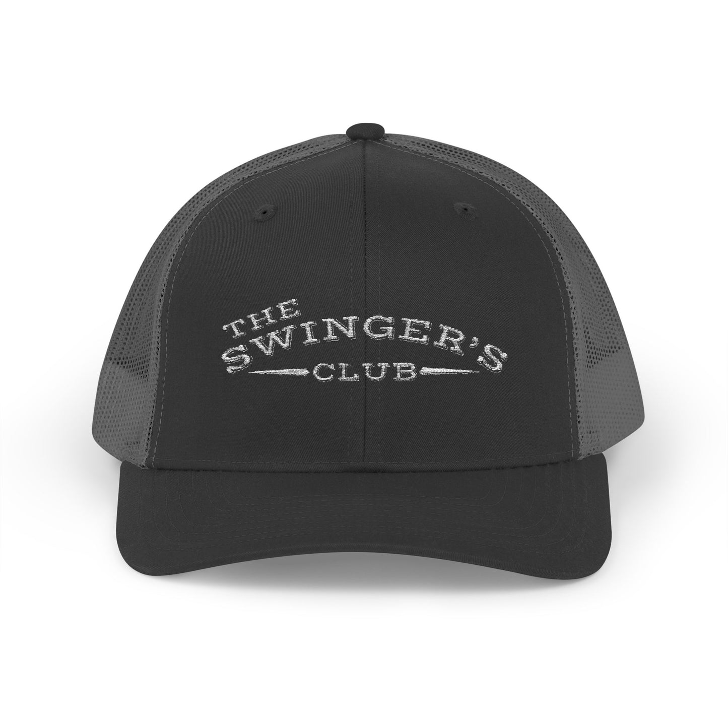 Gray cap with 'The Swinger's Club' text on a white background