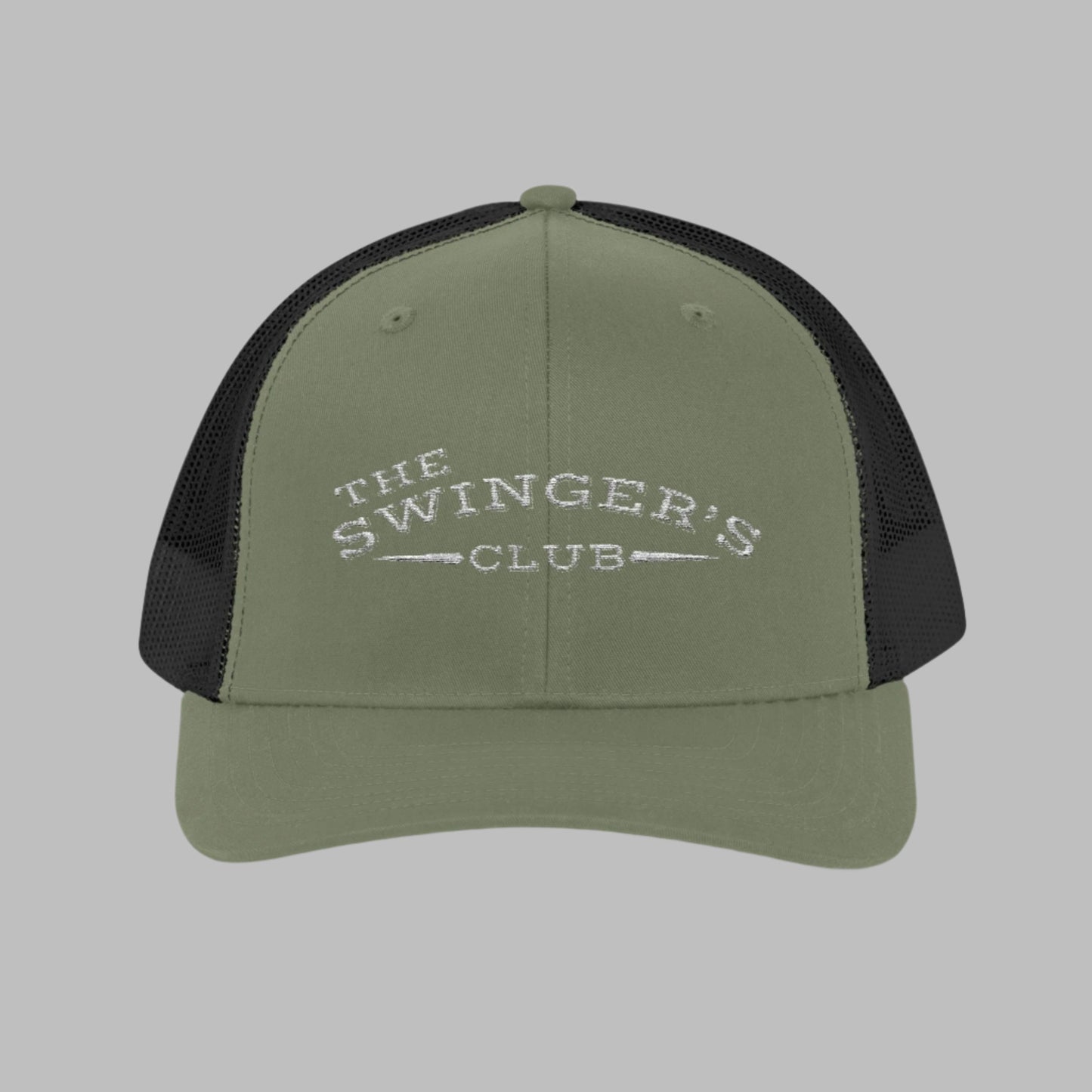 Green and black cap with 'The Swinger's Club' text on a white background