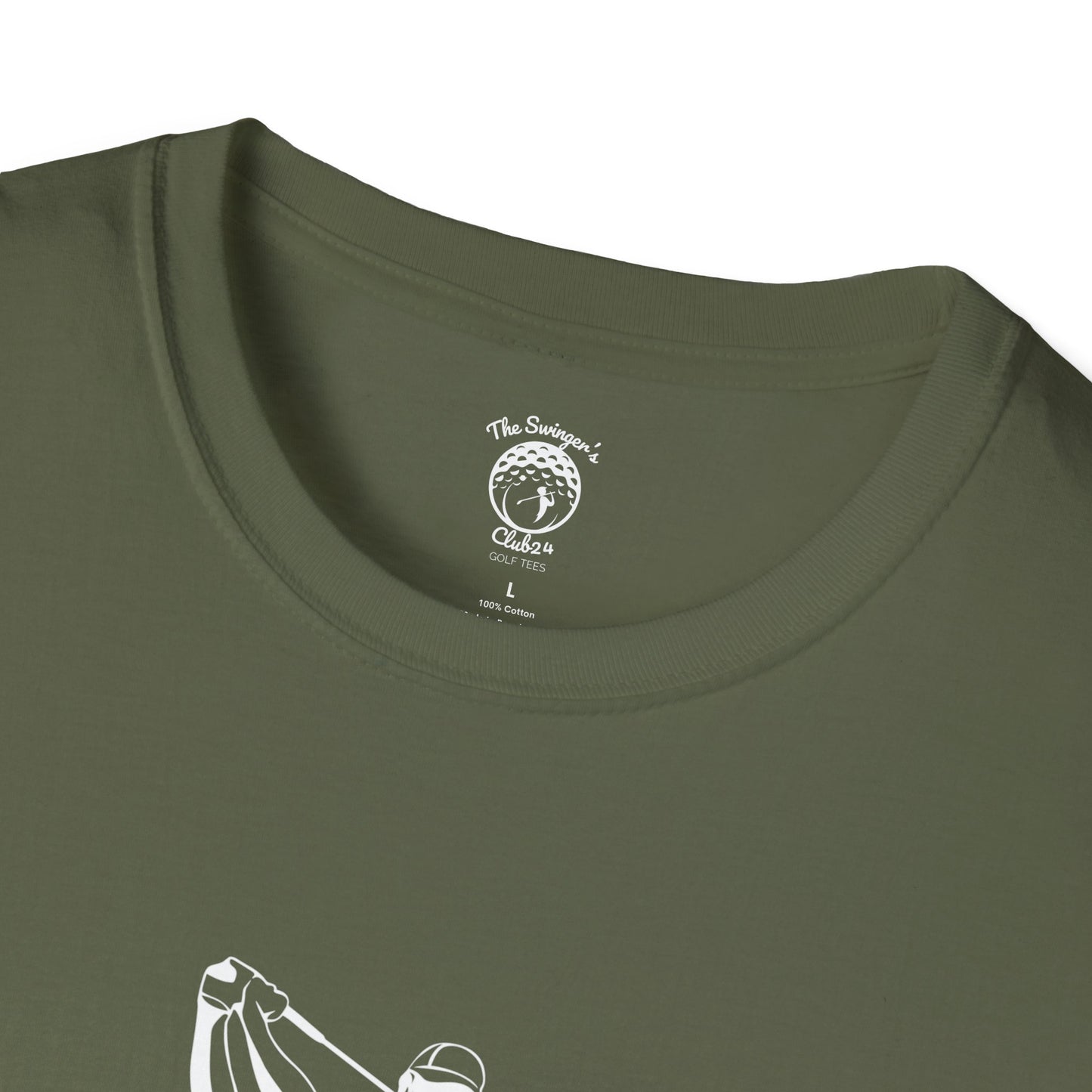 Green t-shirt with a logo and graphic design on a white background