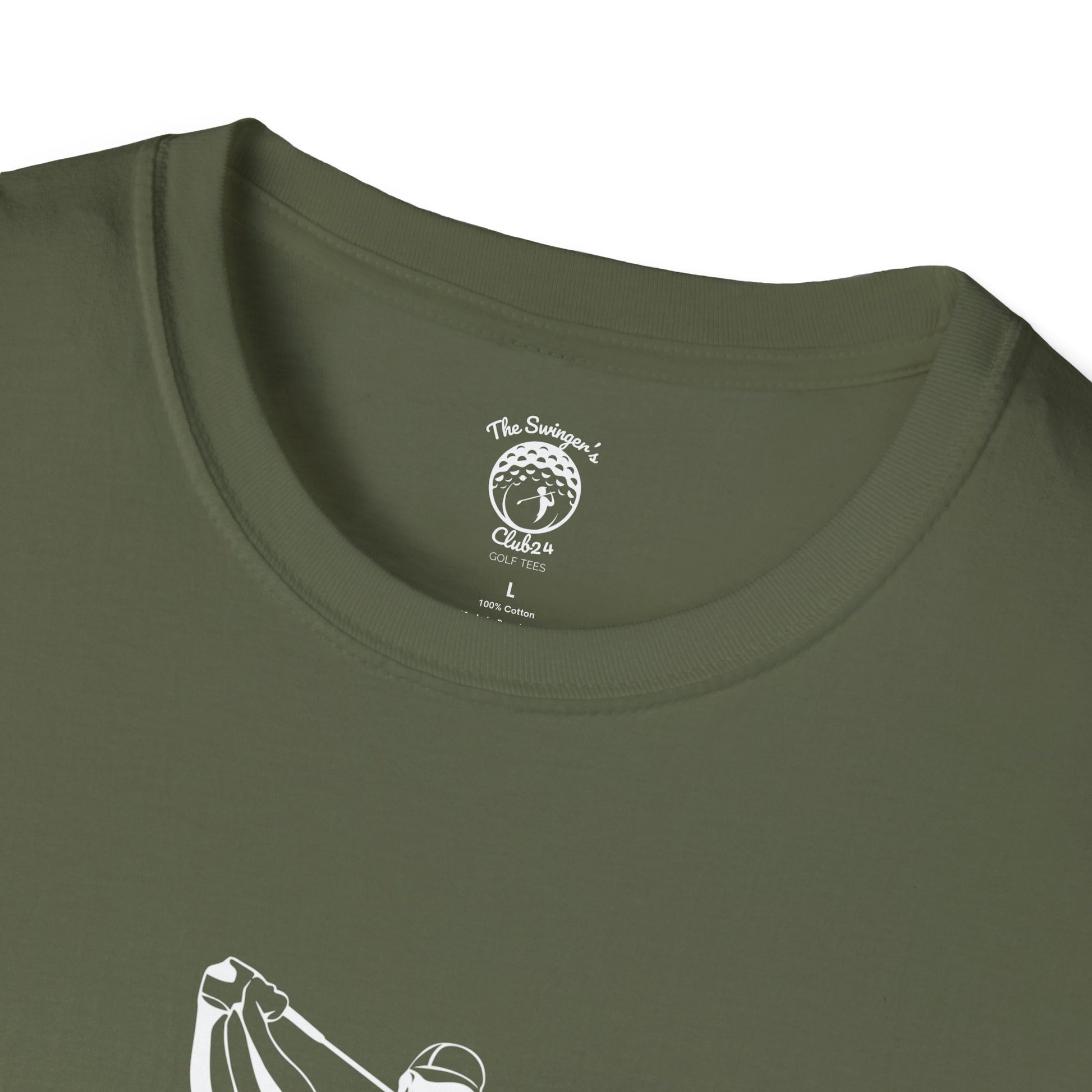 Green t-shirt with a logo and graphic design on a white background